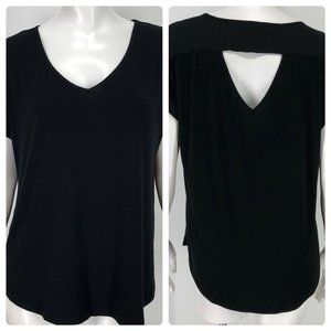 Pleione Womens Large Cutout Shirt Solid Black Soft Stretch Minimalist L